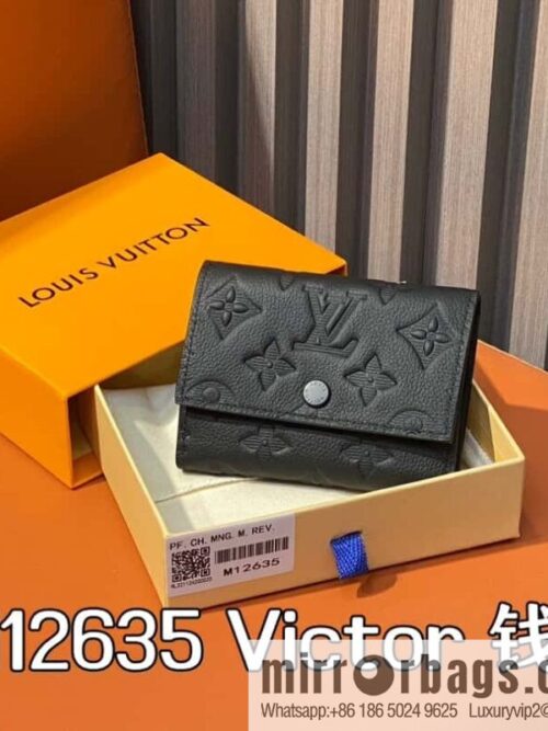 [Boutique‑grade] M12635 black full leather embossed M12598 three-fold wallet series Victor wallet