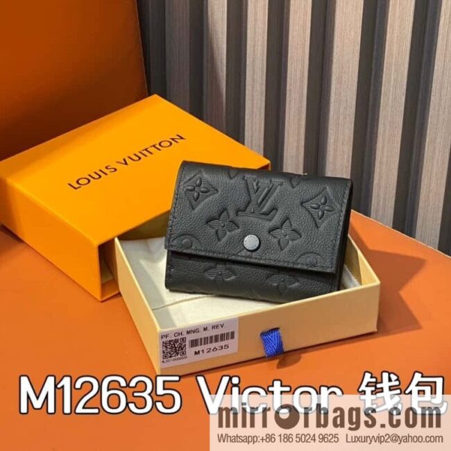 [Boutique‑grade] M12635 black full leather embossed M12598 three-fold wallet series Victor wallet