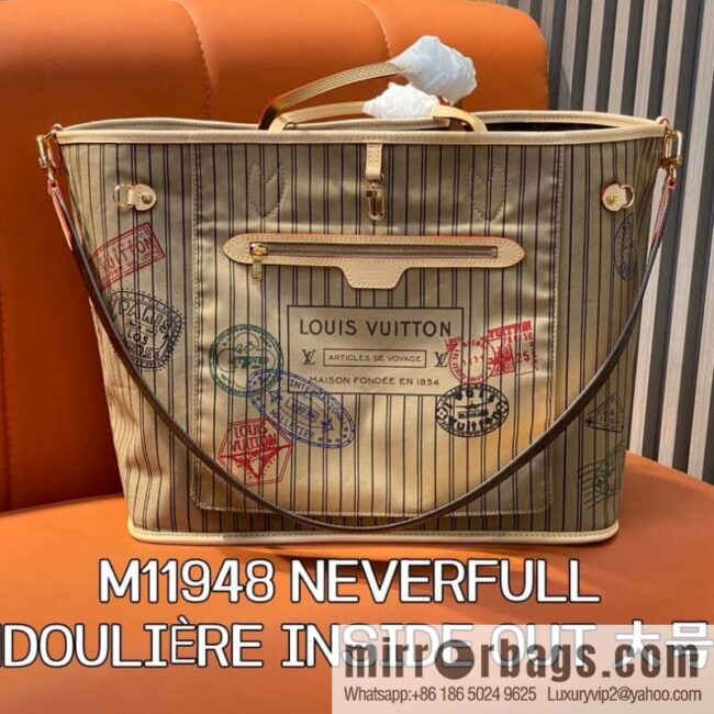 [Boutique‑grade] M11948 presbyopia apricot (seal double-sided) large shopping bag series NEVERFULL BANDOULIZRE INSIDE OUT large handbag