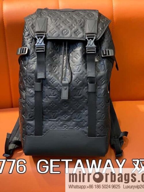 [Boutique‑grade] M24776 black full leather embossed, backpack series GETAWAY backpack