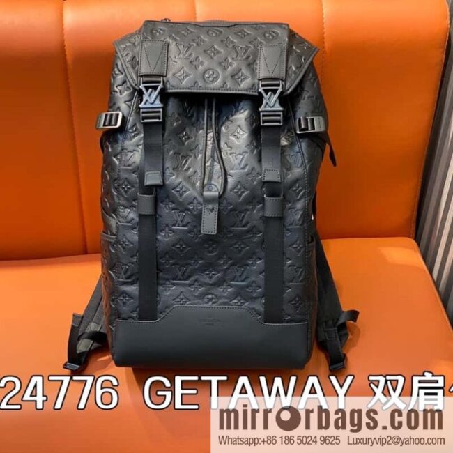[Boutique‑grade] M24776 black full leather embossed, backpack series GETAWAY backpack
