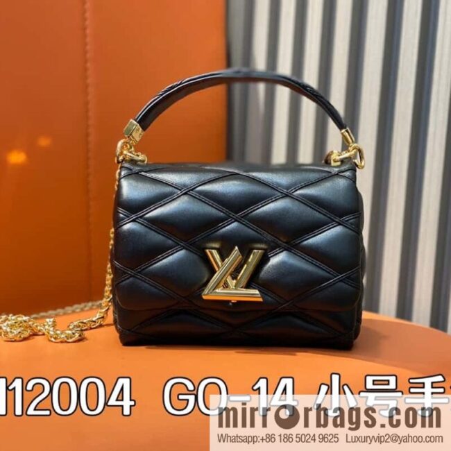 [Boutique‑grade] M12004 black full leather, chain bag, diamond Twist series GO-14 small handbag