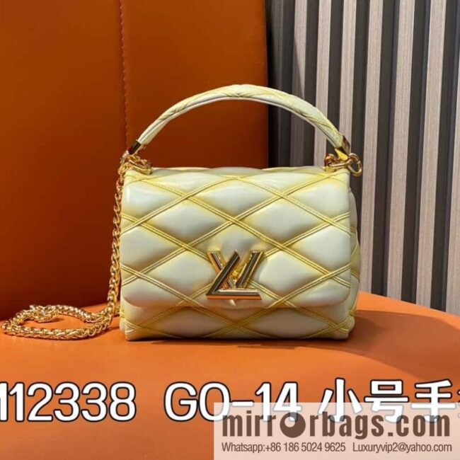 [Boutique‑grade] M12004 beige full leather, chain bag, diamond Twist series GO-14 small handbag