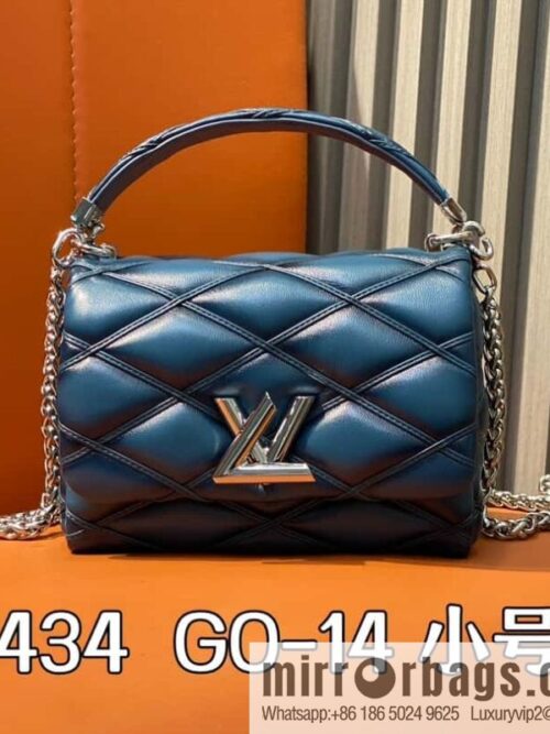 [Boutique‑grade] M12004 denim blue full leather, chain bag, diamond Twist series GO-14 small handbag