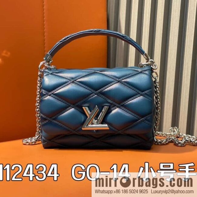 [Boutique‑grade] M12004 denim blue full leather, chain bag, diamond Twist series GO-14 small handbag