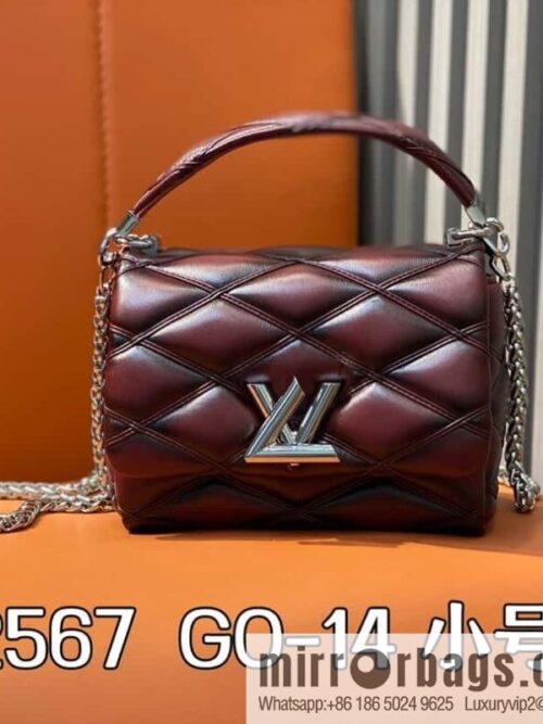 [Boutique‑grade] M12004 burgundy full leather, chain bag, diamond Twist series GO-14 small handbag