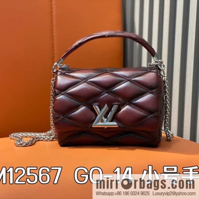 [Boutique‑grade] M12004 burgundy full leather, chain bag, diamond Twist series GO-14 small handbag