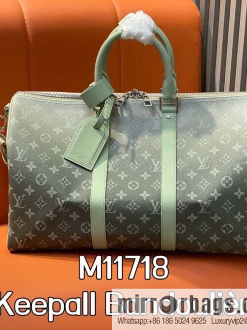 [Premium‑quality] M11718 green gradual change travel bag series Sac Keepall Bandoulière 45 M41418 11718 gradual change green flower