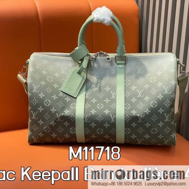[Premium‑quality] M11718 green gradual change travel bag series Sac Keepall Bandoulière 45 M41418 11718 gradual change green flower