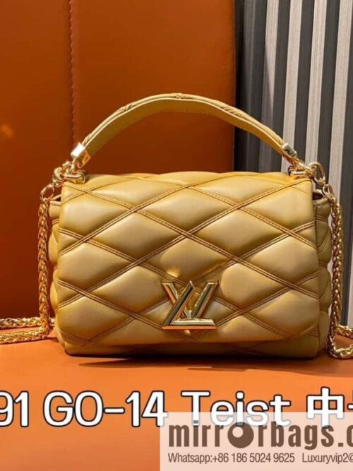 [Boutique‑grade] M22891 apricot, full leather rhombus chain bag series GO-14 Teist medium handbag M23045 M22890