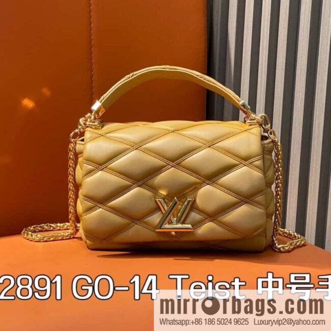 [Boutique‑grade] M22891 apricot, full leather rhombus chain bag series GO-14 Teist medium handbag M23045 M22890