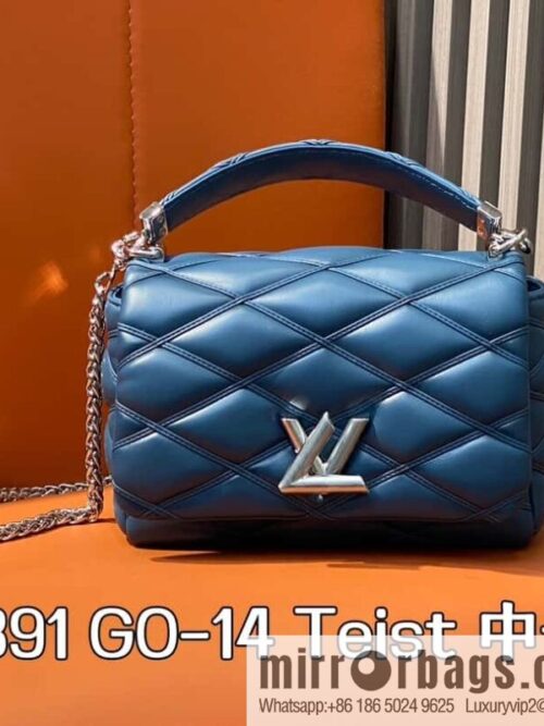[Boutique‑grade] M22891 denim blue, full leather rhombus chain bag series GO-14 Teist medium handbag M23045 M22890