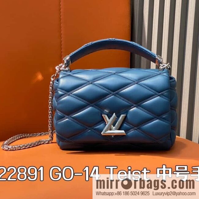 [Boutique‑grade] M22891 denim blue, full leather rhombus chain bag series GO-14 Teist medium handbag M23045 M22890