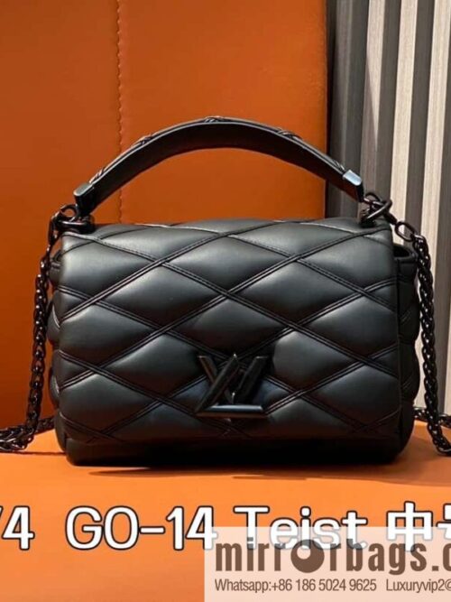 [Boutique‑grade] M11374 black, Darth Vader full leather rhombus chain bag series GO-14 Teist medium handbag
