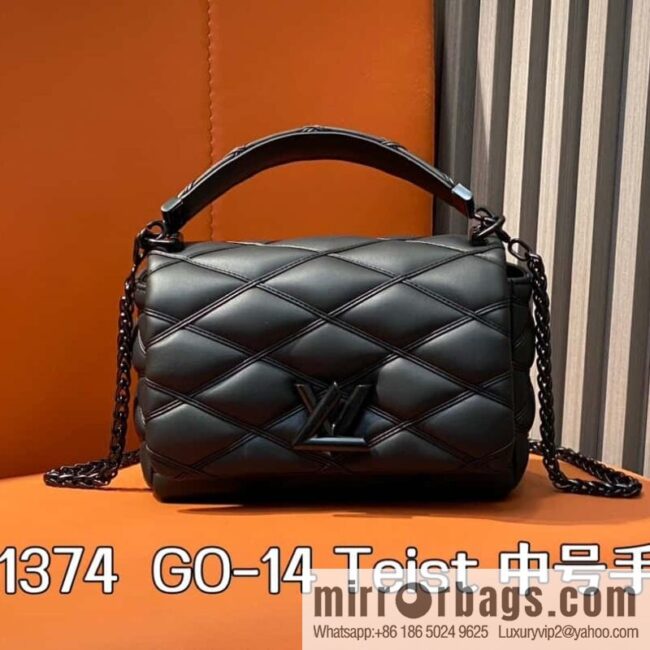 [Boutique‑grade] M11374 black, Darth Vader full leather rhombus chain bag series GO-14 Teist medium handbag