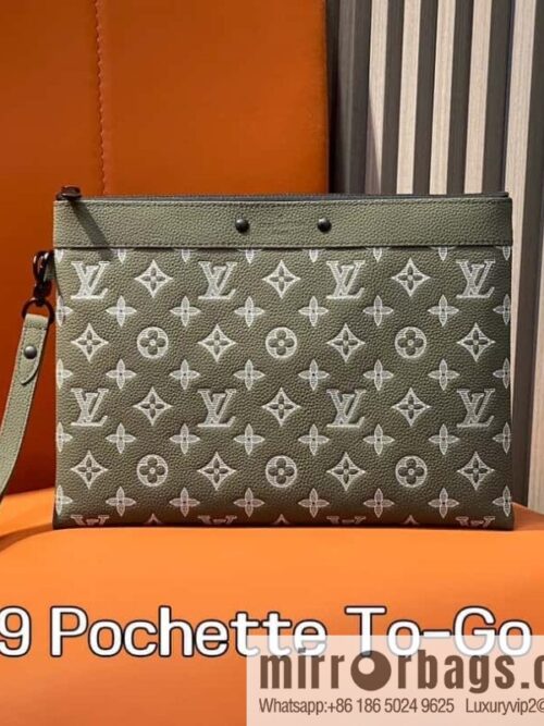 [Boutique‑grade] M12499 green silk screen, full leather handbag clutch bag series Pochette To-Go clutch bag