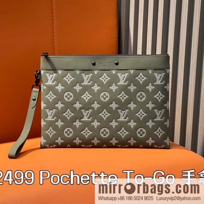 [Boutique‑grade] M12499 green silk screen, full leather handbag clutch bag series Pochette To-Go clutch bag