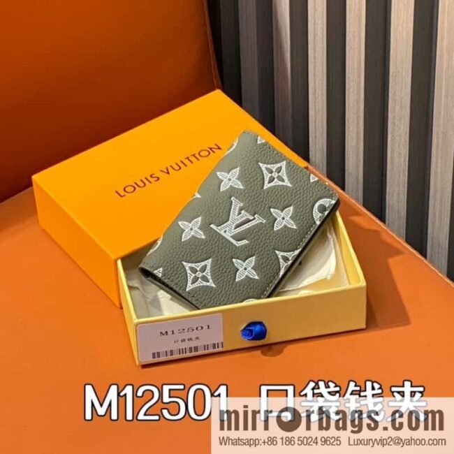 [Boutique‑grade] M12501 green full leather embossing, card bag wallet series, pocket wallet