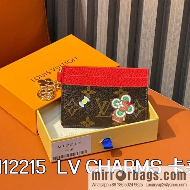 M12215 presbyopia red, Christmas card bag wallet series LV CHARMS card holder m12215 presbyopia/red