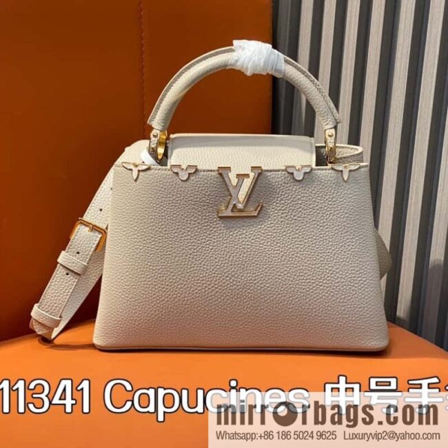 [Boutique‑grade] M11341 gray flower crown, full leather cap, that English series Capucines medium handbag