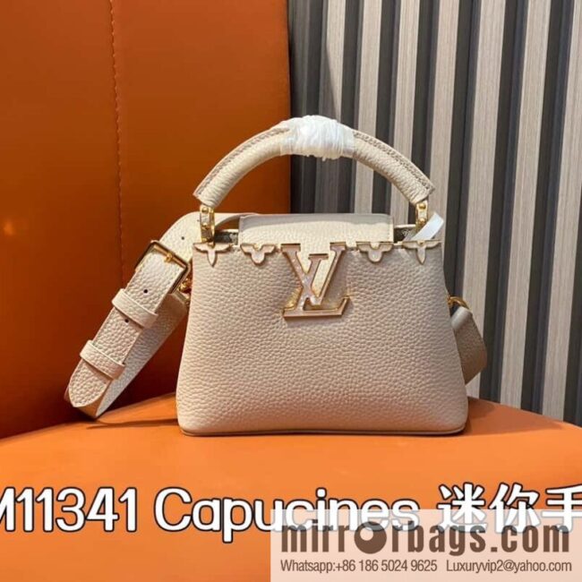 [Boutique‑grade] M11341 gray flower crown, full leather cap, that English series Capucines mini handbag