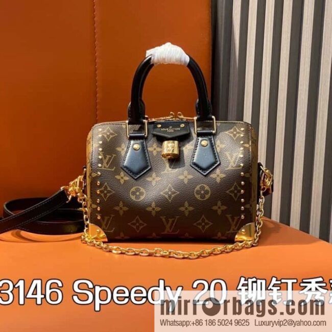 [Boutique‑grade] M13146 presbyopia black leather, catwalk pillow bag series Speedy 20 rivet show Lv pillow