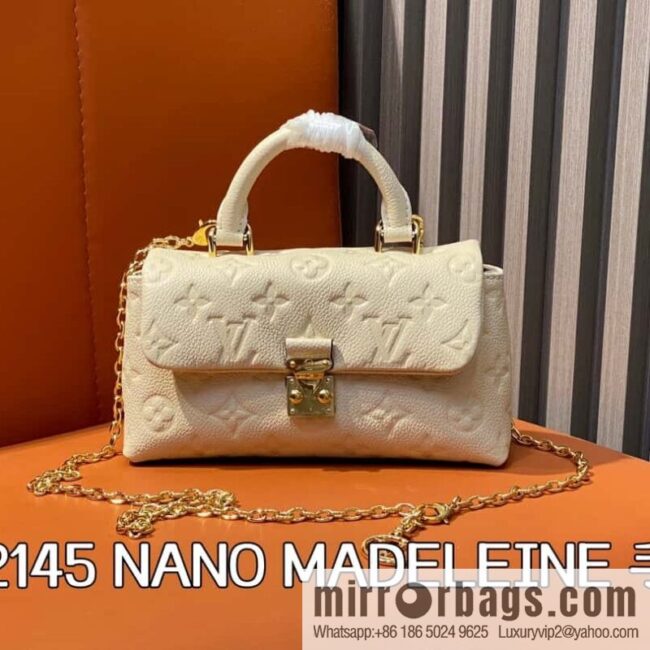[Boutique‑grade] M12145 milky white full leather embossed, chain bag handbag series, the new NANO MADELEINE handbag of the season