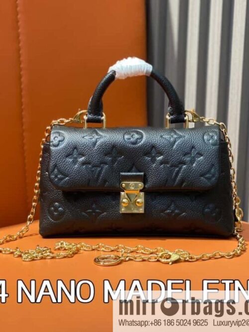 [Boutique‑grade] M12144 black full leather embossed, chain bag handbag series, the new NANO MADELEINE handbag of the season