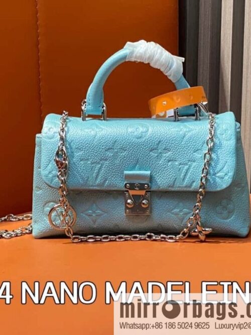 [Boutique‑grade] M12144 blue full leather embossed, chain bag handbag series, the new NANO MADELEINE handbag of the season