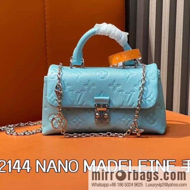 [Boutique‑grade] M12144 blue full leather embossed, chain bag handbag series, the new NANO MADELEINE handbag of the season