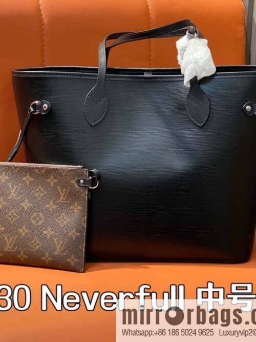 [Boutique‑grade] M11930 black, water ripple shopping bag series Neverfull medium handbag