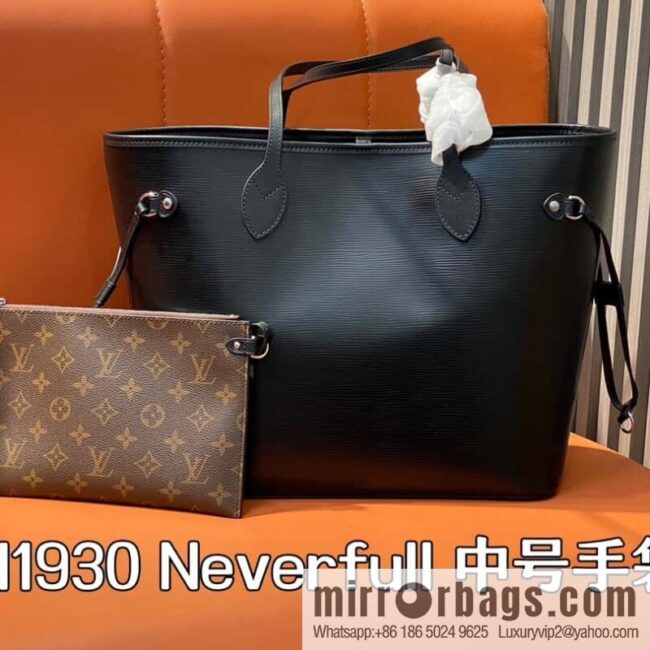 [Boutique‑grade] M11930 black, water ripple shopping bag series Neverfull medium handbag
