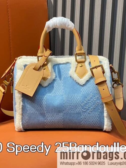 [Boutique‑grade] N40700 blue denim plush, pillow bag speedy series Speedy 25Bandoullere handbag