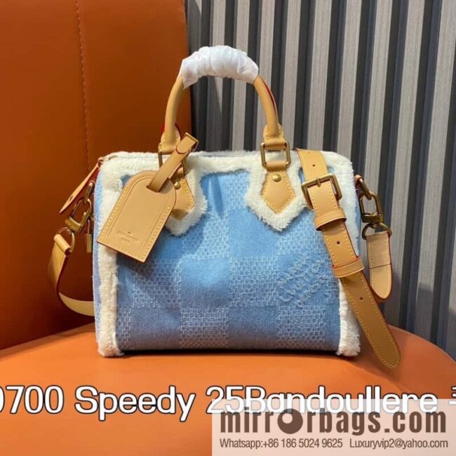 [Boutique‑grade] N40700 blue denim plush, pillow bag speedy series Speedy 25Bandoullere handbag