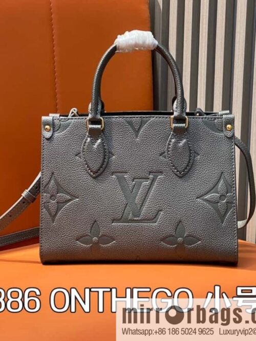 [Premium‑quality] M12886 gun gray, full leather embossed square bag series ONTHEGO small handbag
