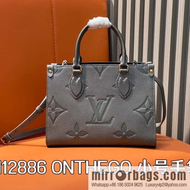 [Premium‑quality] M12886 gun gray, full leather embossed square bag series ONTHEGO small handbag