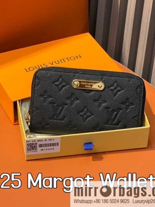 [Premium‑quality] M12425 black, full leather embossed single zipper wallet series New Margot Wallet