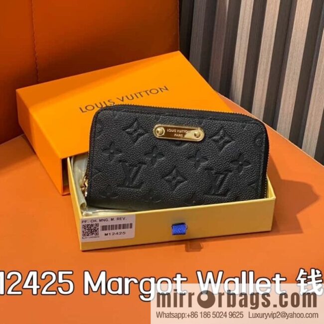 [Premium‑quality] M12425 black, full leather embossed single zipper wallet series New Margot Wallet