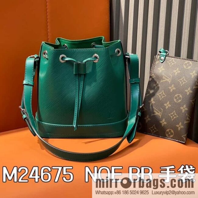 [Boutique‑grade] M24675 green, water ripple bucket bag NOE BB handbag Noé BB bag