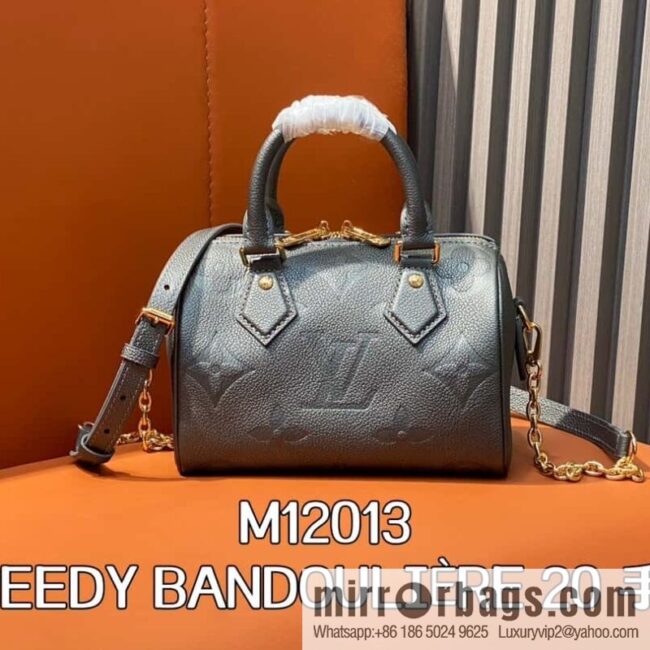 [Premium‑quality] M12013 gun gray, full leather embossed pillow bag speedy series SPEEDY BANDOULIZRE 20 handbag