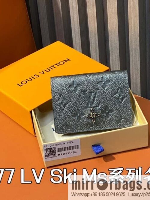 [Boutique‑grade] M12177 pearlescent gray full leather embossed, business card holder wallet series LV Ski Ms series business card holder
