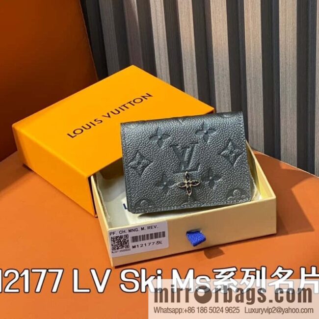[Boutique‑grade] M12177 pearlescent gray full leather embossed, business card holder wallet series LV Ski Ms series business card holder