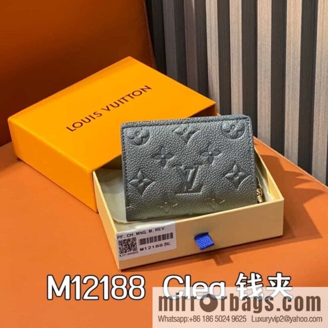 [Boutique‑grade] M12188 pearlescent gray full leather embossed, full leather two-fold wallet series Clea wallet
