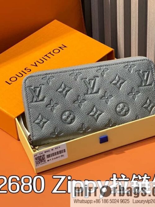 [Boutique‑grade] M12680 pearlescent gray full leather embossed, single zipper wallet series Zippy zipper wallet M60017