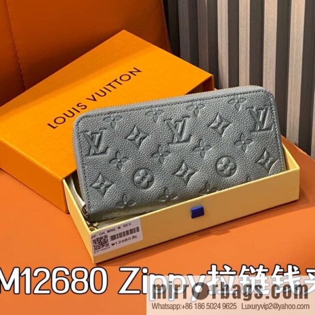 [Boutique‑grade] M12680 pearlescent gray full leather embossed, single zipper wallet series Zippy zipper wallet M60017
