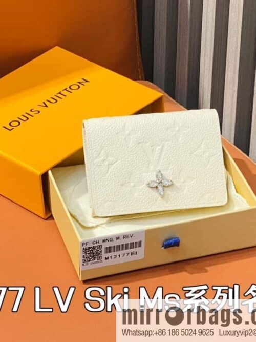 [Boutique‑grade] M12177 pearlescent white full leather embossed, business card holder wallet series LV Ski Ms series business card holder