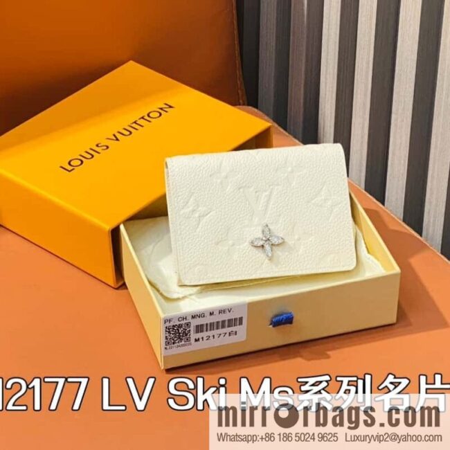 [Boutique‑grade] M12177 pearlescent white full leather embossed, business card holder wallet series LV Ski Ms series business card holder