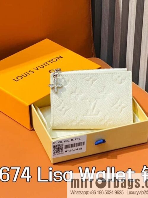 [Boutique‑grade] M12674 pearlescent white full leather embossed, two-fold wallet series Lisa Wallet wallet m12536