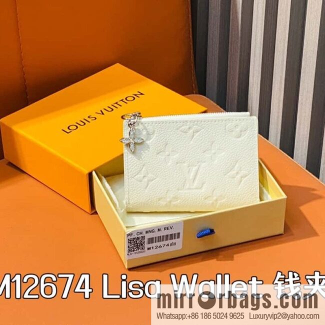 [Boutique‑grade] M12674 pearlescent white full leather embossed, two-fold wallet series Lisa Wallet wallet m12536