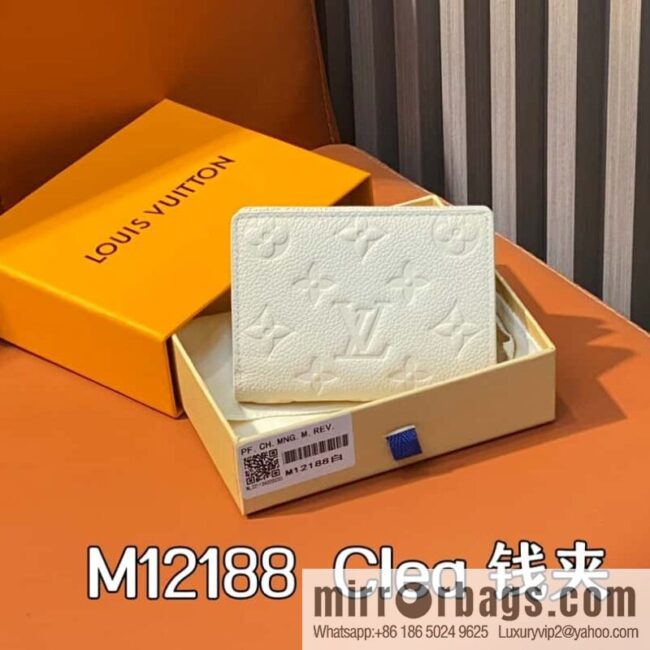 [Boutique‑grade] M12188 pearlescent white full leather embossed, full leather two-fold wallet series Clea wallet